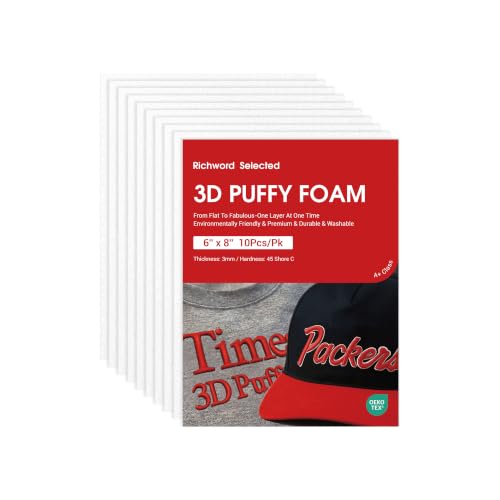 Poolin 10PCS White 3D Embroidery Puffy Foam Richword Selected 6x8 3MM - for Caps Jackets Garments and More