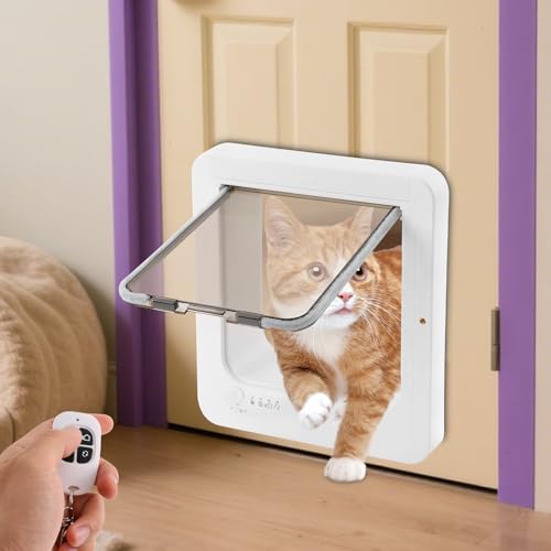 Intelligente Haustiertür Katzenklappe Mit RFID Mikrochip Erkennung Und Fernbedienung Für Hunde Und Katzen Bis 25kg Sicherer Zugang 21x21cm Batteriebetrieben Weiß
