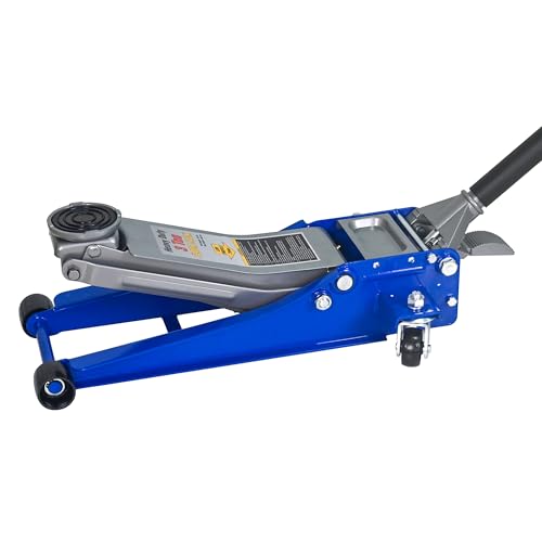 Gato hidráulico hidráulico 3T con pedal doble bomba de elevación 75 – 505 mm, ruedas 360°, aluminio acero, azul plata, para coches, SUV, taller, etc