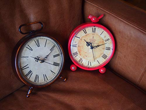 Königswerk Vintage Desk Clock, 8 Inches Silent Non-Ticking Battery Operated Metal Table Top Clock For Bedroom, Living Room, Office, Shelf Decor (Brown) #TOP7