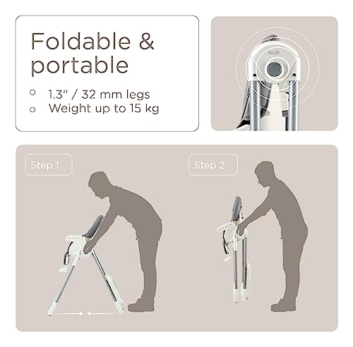 Küb 3-In-1 Foldable Baby High Chair (Grey) | Multifunctional Infant Highchair For Babies & Toddlers | Removable Seat & Tray For Easy Clean | 7 Height & 4 Recline Adjustable | 2 Locking Wheels | Safe #TOP4