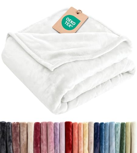 Ultra Soft Fleece Blanket Queen Size - Flannel Fleece Luxury Queen Blanket - Lightweight for Couch Bed Chair - Thick Warm and Breathable - All Season Cozy Fuzzy Anti-Static Microplush Bedding White
