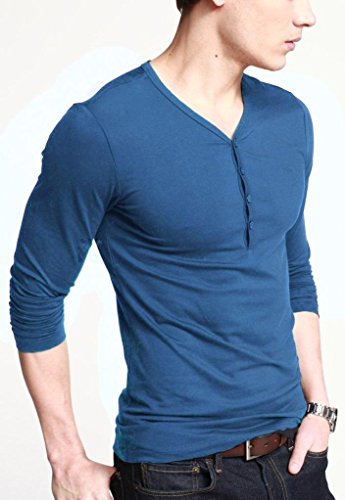 Flatik Mens Henley T-Shirts with Long Sleeve Button Placket2