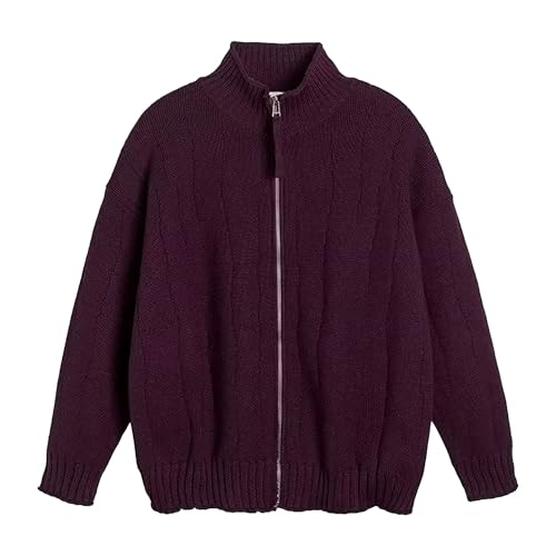 Mens Stylish Cable Knit Soft Cardigans Thermal Regular Plain Open Sweater Thick Mock Neck Zipper Knitwear