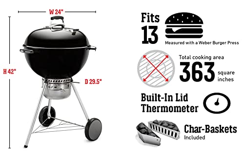 Image of Weber Master-Touch Charcoal Grill, 22-Inch, Ivory - Premium Outdoor BBQ Grill with Tuck-Away Lid Holder & One‑Touch Cleaning System, Porcelain‑Enameled Kettle