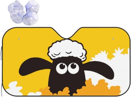 車用サンシェード ひつじのショーン 日よけ 車フロントガラスカバー 日除けシェード 遮光断熱 紫外線カット 四季用 取り付けが簡単 折り畳み式 防水材料 雪対策 凍結防止シート 吸盤付き カー用品 130×70cm