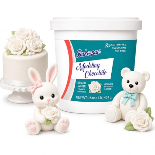 Bakerpan Bright White Modeling Chocolate for Cake Decorating 1 Pound - Sculpt Cakes Model Figurines & Cake Toppers - Firm Yet Pliable Molding Chocolate - Gluten Free Nut Free Kosher (Made in USA)