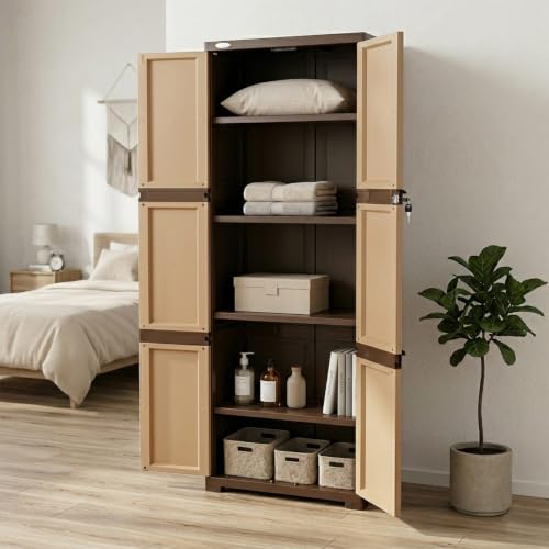 Image of Nilkamal Freedom Large (FML) Plastic Wardrobe for Storage| 3-Year Warranty|Clothes Organizer|Shelves|Cupboard|Almirah|for Home, Living Room, Bed Room|Adult & Kids| Sandy & Dark Brown