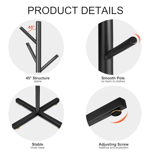 Metal-Coat-Rack-Modern-Coat-Rack-Freestanding-Sturdy-Coat-Tree-Stand-with-Cross-Base-Black-Coat-Racks-Hall-Tree-for-Clothes-Jacket-Hat-Bag-Entryway Metal Coat Rack Modern Coat Rack Freestanding Sturdy Coat Tree Stand with Cross Base Black Coat Racks Hall Tree for Clothes Jacket Hat Bag Entryway