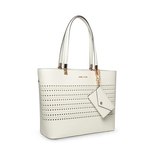 Bolso tote perforado Anne Klein con estuche de paja miniatura 5