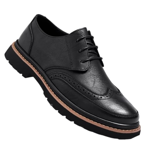 Men's Derby Dress Leather Shoes,Fashion Carving Wingtip Block Lace-up Formal Business Casual Shoes