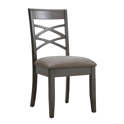 Leick Home 10184-Gsmh Wood Double Cross Back Dining Chair, Set Of 2, Graystone/Moss Heather #TOP23