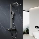 ELEGANT Thermostatic Shower Mixer Set with Digital Temperature Display, 12" Square Rainfall Shower Head, 3 Modes Square Shower Head, Tub Spout, Anti-Leak Hose, Anti-Scald,Easy Install