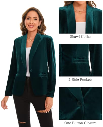 MINTLIMIT Women's Long Sleeve Velvet Jacket Button Open Front Shawl Collar Outerwear Coat Velour Blazers (Green, Size 2XL)4