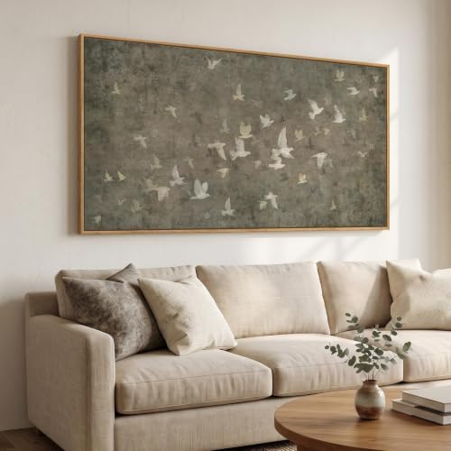 Extra Large Framed Vintage Neutral Birds Wall Art for Living Room...