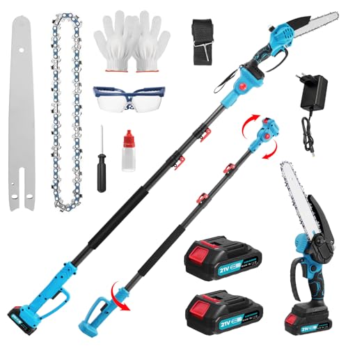2-in-1 Mini Kettensäge 6 Zoll mit Teleskopstange, Akku...