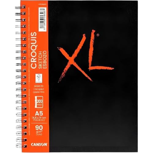 CANSON - XL Art Book - Papier Croquis - Grain Fin - 90g/m² - Carnet Spiralé - A5-14 -8x21cm - Ivoire - 200 pages