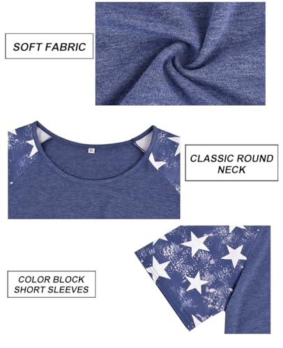 Image of CARCOS Plus Size Tops for Women Short Sleeve Raglan Striped Tee Color Block Crewneck /V Neck Tunic Loose Fit Summer XL-5XL