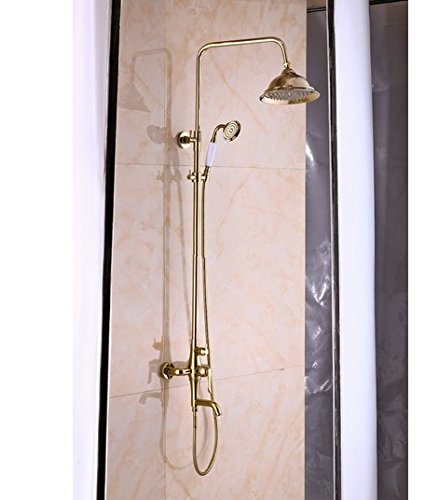 Douche pluie laiton doré avec robinet mélangeur et douchette à main Gowe