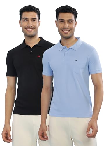 Image of Force NXT Polo Neck T-Shirt for Men Pack of 2 | Regular Fit T-Shirt for Men | Premium Super Combed Rich Cotton Polo Shirt | Men's Ultra Soft Half Sleeve T-Shirt