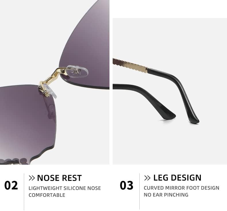 Miniatura 3 de QQLADY Gafas de sol para mujer, gafas de sol de mariposa de diamante de lujo, gafas de sol de diamante sin montura, gafas de sol de protección UV