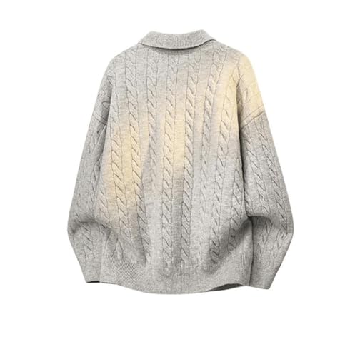 Men's Twisted Cable Knit Sweater Lapel Loose Long Sleeve Pullover Casual Solid Jumper2