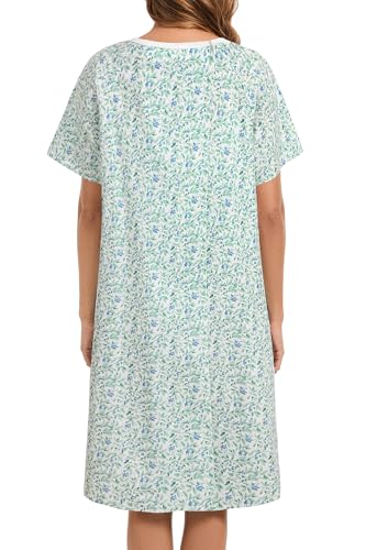AVIIER 100% Cotton Hospital Gowns for Women Open Back Adaptive Clothing Nightgown Post Shoulder Surgery Patient Gown Green Flower XXL