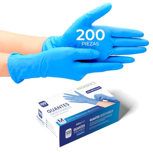 Seguridad, Video On Demand Raganet, 200 Guantes de Vinil Nitrilo de Alta Calidad Color Azul, Sin Látex, Sin Polvo, Diseño Ambidiestro, Ajuste Perfecto, Desechables y Resistentes. (Talla...
