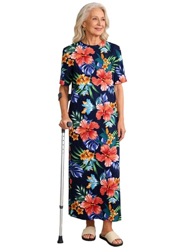 Robe pyjama sommeil à dos ouvert vêtement de nuit fluide en bleu marine