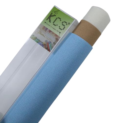 Image of KCS 3 pc of 15 inch x 18 inch(38cmx45cm) 18 Count Cross Stitch Cotton Aida Cloth Needlework Rolled Fabric Box,18CT,Light Blue+Khaki+Antique White