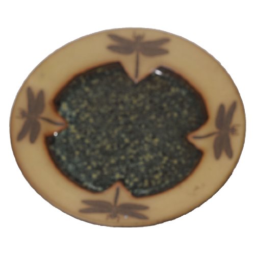 ALWAYS AZUL POTTERY Salad Plate with Dragonfly Pattern in Seamist Glaze - Handmade Pottery Plates - Ceramic Dinnerware - Traditional Patterned Stoneware Platter - Home Made Table Dishware For Salads