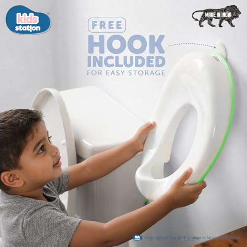 Image of Kids Station Portable Baby Potty Training Seats - Suitable for potty training of Boys - Potty Training Seat for 1+ Year child - Hang on the wall with Soft Cushion for New Born Baby /Infant /Kids (Green)