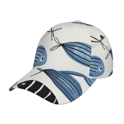 ZSUUGJ Gorra de béisbol unisex ajustable con patrón de peces de natación azul para deportes al aire libre, Negro -, talla única