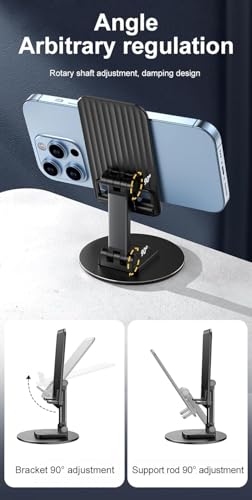 Image of WALLVIEW TECH Mobile Phone Stand 360 Rotation Height and Angle Adjustable Cell Phone Stand for Desk Office Foldable Desktop Phone Holder for Smartphone 4-10'' Tablet Holder (Black)