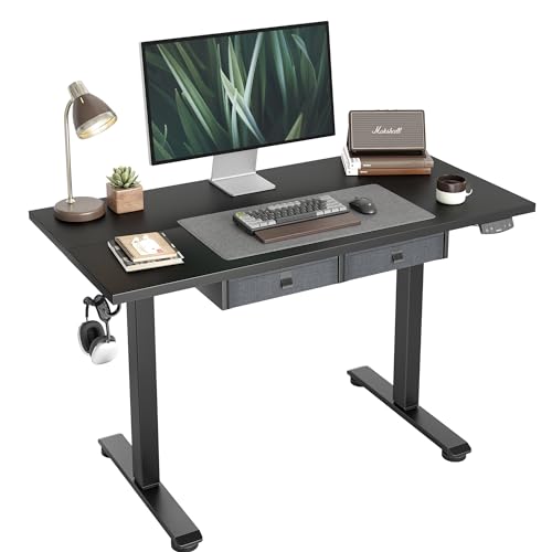 Image of Agilestic Standing Desk with 2 Drawers, Adjustable Height Electric Desk with Storage, 48 x 24 Inches Sit Stand Up Computer Table for Work Office Home, Black