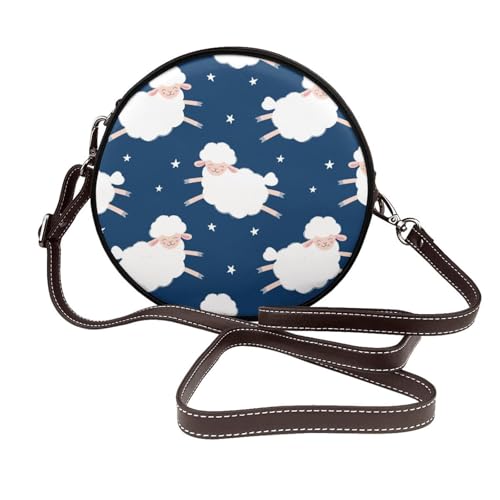 Hnnkloy Ovejas en un cielo estrellado,Bolso de hombro de piel sintética, bolso cruzado redondo - Bolso circular para mujer