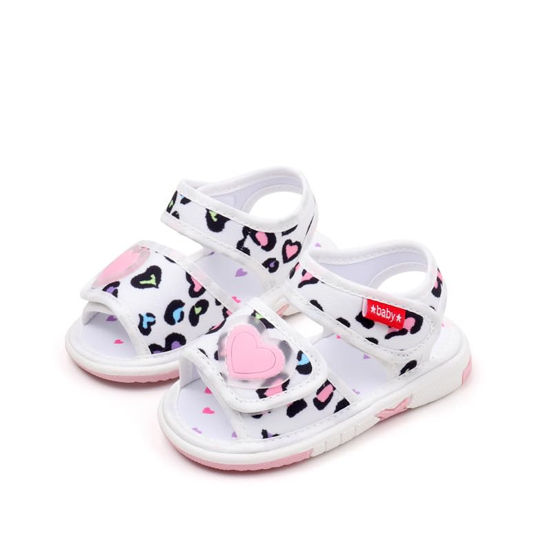 Baby Girls Squeaky Leopard Sandals Infant Premium Rubber Sole Closed-Toe Non-Slip Shoes Toddler Girl Soft First Walkers Shoes
