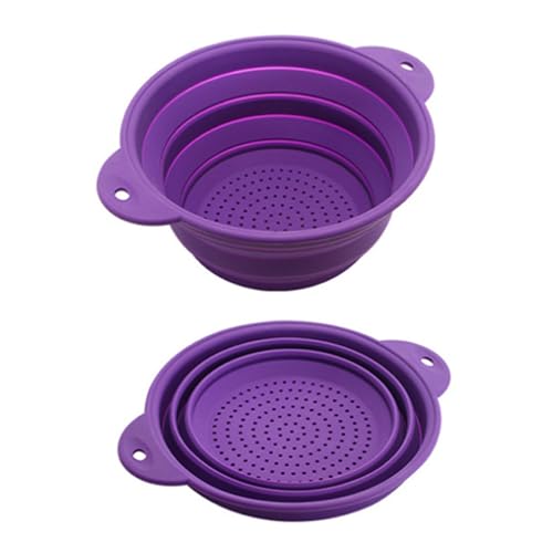 Hisocute Folding Silicone Colander Drain Basket Set, Purple, L