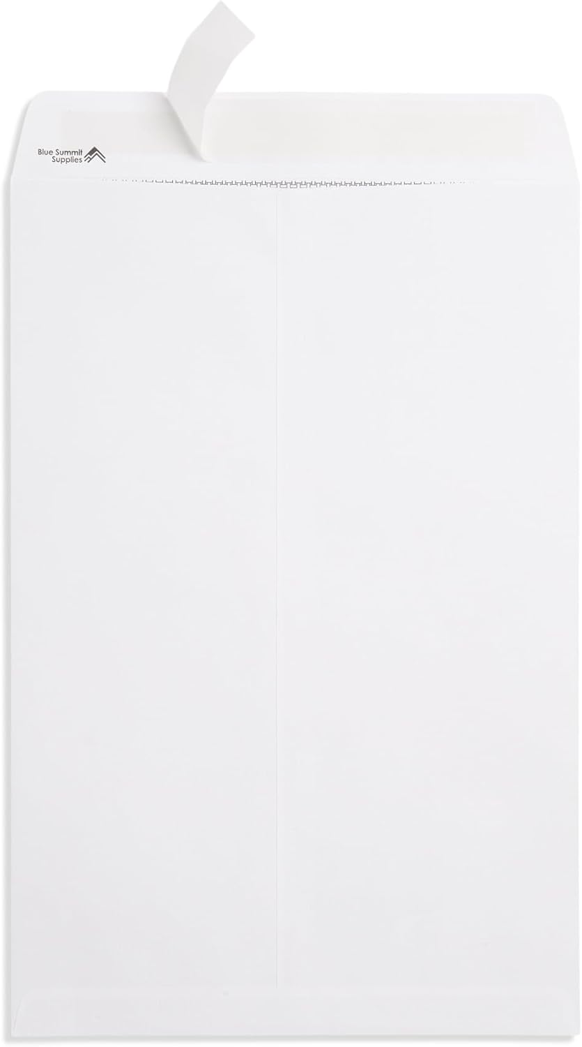 Blue Summit 50 Large Mailing Envelopes, White 13 x 17.7 Envelopes, Self Seal Catalog, Security Tinted for Mailing