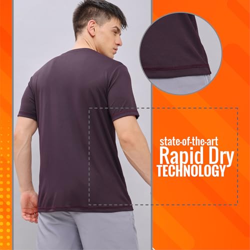 Image of TECHNOSPORT Men's Slim Fit Polyester Activewear Sports T-Shirt with Moisture-Wicking Comfort for Workout, Running & Gym