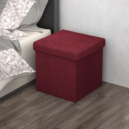 Siège en cube repose-pieds et coffre de rangement pliable tissu rouge - 8