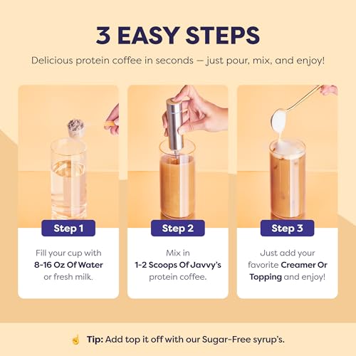 Image of Javvy Protein Iced Coffee - Premium Whey Protein & Iced Coffees, 100% Natural Cold Brew, Zero Artificial Flavors & Sweeteners, 80mg Caffeine, No Added Sugar, 20 Servings, Cookie Dough, 1 Pack