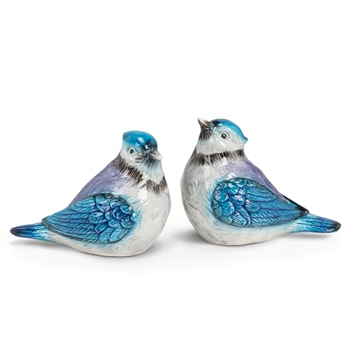 Abbott Collection Blue Jay Salt & Pepper Shaker Set - Ceramic, Blue (4 inches L)