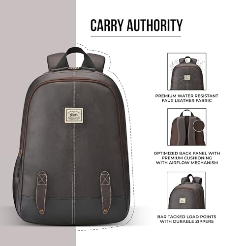 Image of Gear Eco Classic 16 inch /20L Medium Water Resistant Faux Leather Daypack | Casual Backpack | Travel Bag for Men /Women (Brown - Black)