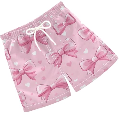 Pigsaly Boys Swim Trunks Charming Hearts Pink Bow Boys Board Shorts Swimsuit Swimwear Summer Bathing Suit 2T