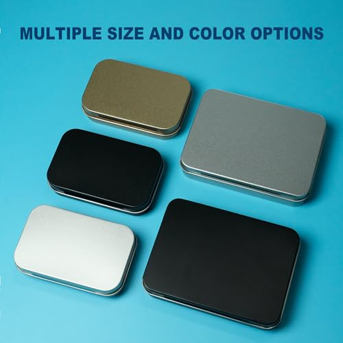 Image of 12 Pcs Flip-Top Tin Rectangular Metal Tin Boxes with Hinged Lids (4.5 x 3.5 x 0.9 Inch), Empty Storage Containers in for Gift Cards, Crafts, Hardware & EDC Survival Kits,Black