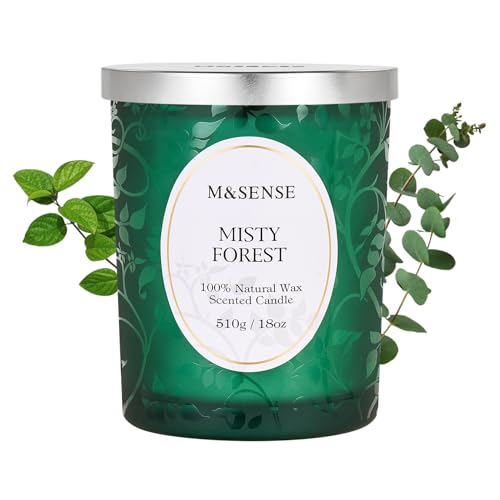 M&SENSE Duftkerze Eukalyptus Kiefer, Duftkerzen im Glas Groß 510g, 100h Lang Brennende, Holzdocht Kerzen, Sojawachs Kerzen mit Duft, Knisternder Docht Kerze für Schlaf, Meditation & Stressabbau