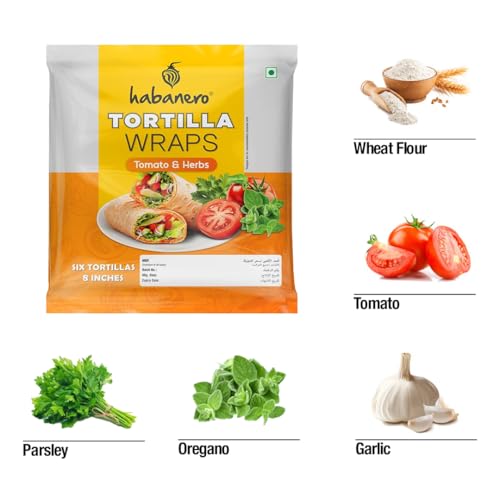 Image of Habanero Tomato & Herbs Tortilla Wraps | Soft Tortilla Wraps for Burritos, Wraps & Quesadillas | Ready to Eat | 6 Pieces | 330g