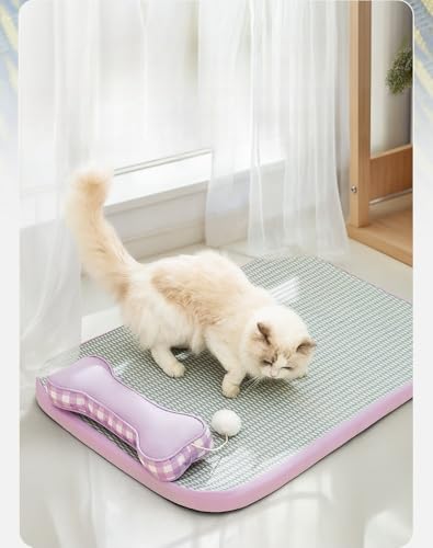 ペット用マット 冷感ごろ寝マット 犬・猫用ペットごろ寝マット 夏用マット冷感シーツ接触冷感マット 夏用 ひんやり ペット用冷感マット 5層構造 8cm厚枕付き 通気性 滑り止め付き 4~20kg 暑さ対策 涼感 軽量 通気性 (パープル, M:55*40)