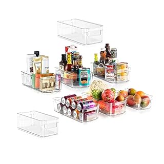NutriChef Kitchen Organizers and Storage - Fridge Organizer, 4 Wide and 4 Narrow Stackable Bins, Keep Refrigerator, Freezer, Pantry, Cupboard, Cabinets or Countertops neatly Organized, 8 Bins